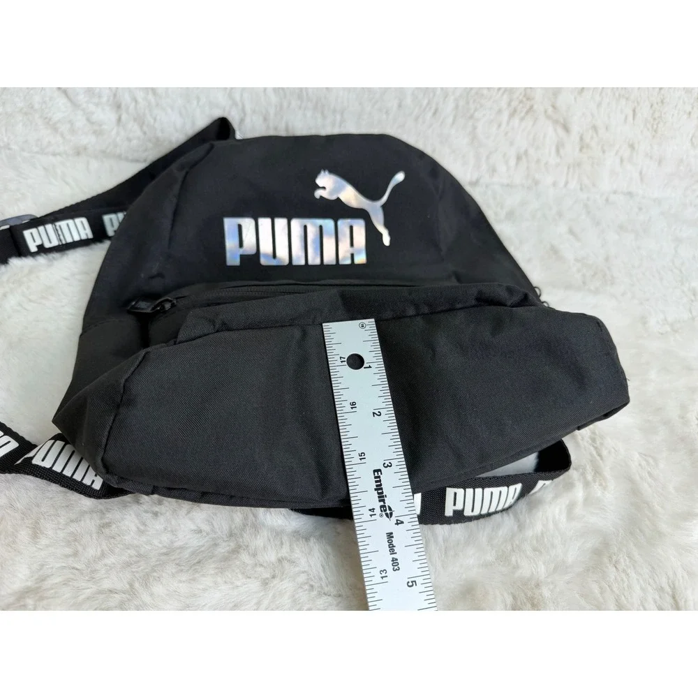 Puma Mini Backpack Black Iridescent Holographic Logo Branded Straps PV1615